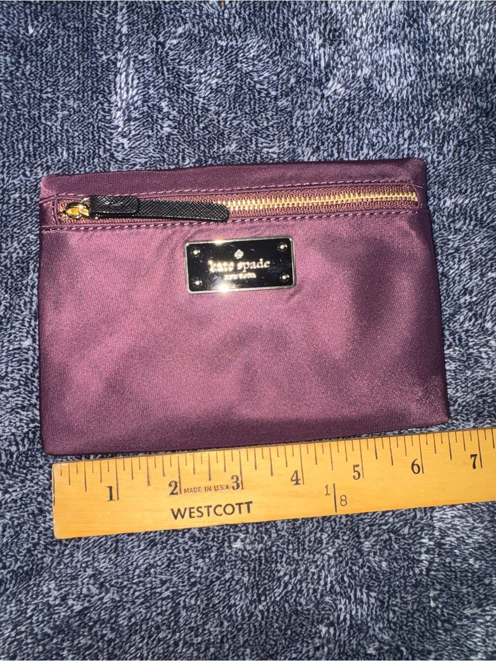 kate spade plum satin cosmetic pouch with gold hardware - Picture 3 of 5